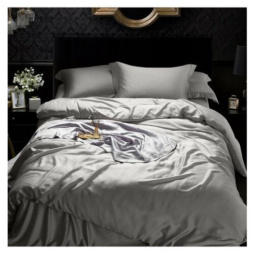 Комплект постельного белья MariaG Home Стальной Тенсель с Хлопком Люкс 300TC, 1,5 спальный, 2 наволочки 50*70