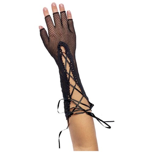 фото Перчатки в крупную сетку на шнуровке, длина 25 см. (цв: черный ) артэ