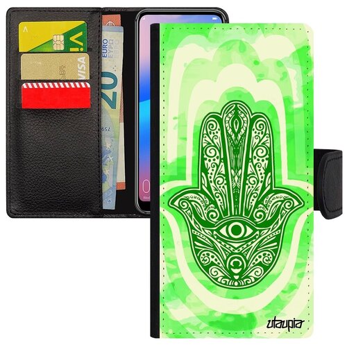 фото Необычный чехол-книжка на телефон // huawei p30 lite // "амулет хамса" дизайн защита, utaupia, светло-зеленый