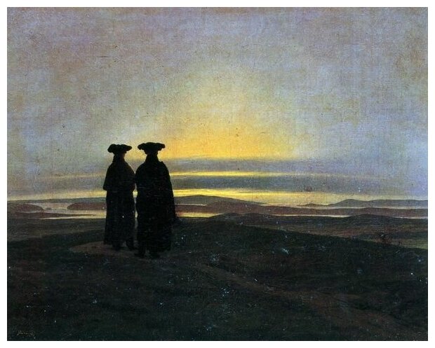 Репродукция на холсте Вечерний пейзаж с двумя мужчинами (Evening landscape with two men) Фридрих Каспар Давид 38см. x 30см.