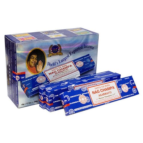 Благовоние Satya 40 гр Наг Чампа Nag Champa упаковка 12 шт Перо Павлина