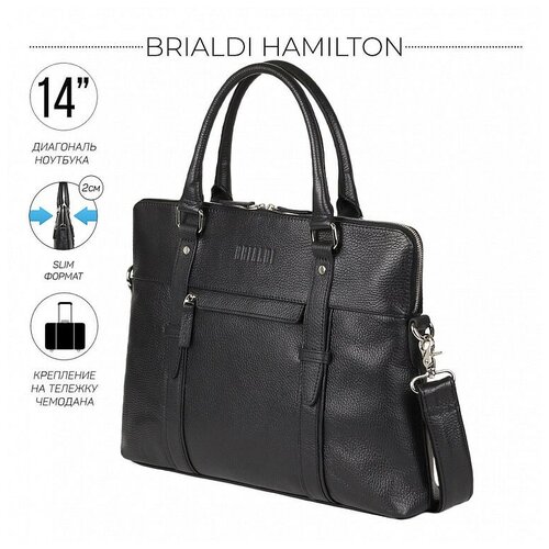 фото Мужская кожаная деловая сумка slim-формата для документов brialdi hamilton br44550dr relief black