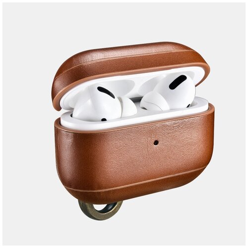 фото Чехол icarer для airpods pro в винтажном кожаном стиле, brown (с карабином)