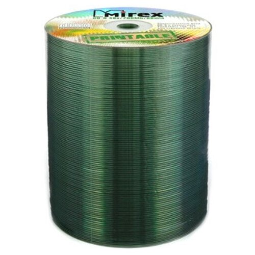 Компакт диск CD-R 700мБ Mirex с полнозакрашенной поверхностью для струйной печати в упаковке 100 шт.