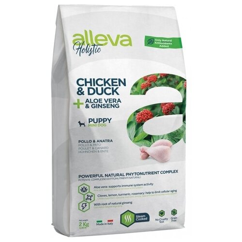 Корм Alleva Holistic Puppy Mini Chicken & Duck для щенков малых пород, беременных и кормящих сук, курица, утка, алоэ вера и женьшень, 800 г