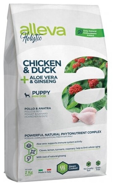 фото Корм Alleva Holistic Puppy Mini Chicken & Duck для щенков малых пород, беременных и кормящих сук, курица, утка, алоэ вера и женьшень, 800 г