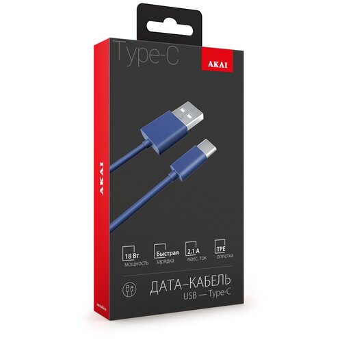 Кабель AKAI USB - USB Type-C (CE-465), 1 м, синий дата кабель akai ce 453bl