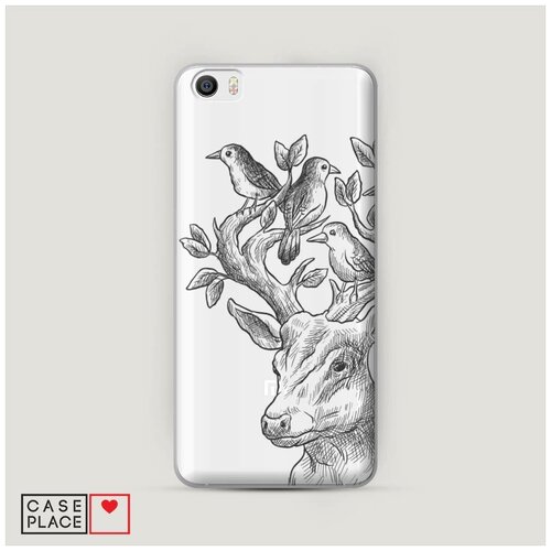 фото Чехол пластиковый xiaomi mi5 олень с птичками графика черная case place