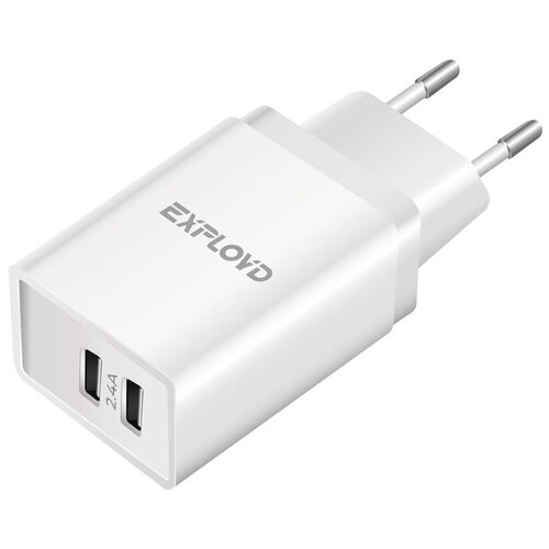 Сетевое зарядное устройство Exployd EX-Z-1331, 2 USB, 2.4 А, белое