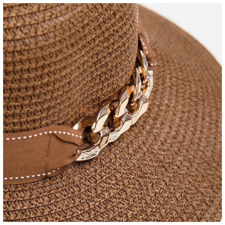 Шляпа женская с цепочкой MINAKU цвет коричневый, размер 56-58