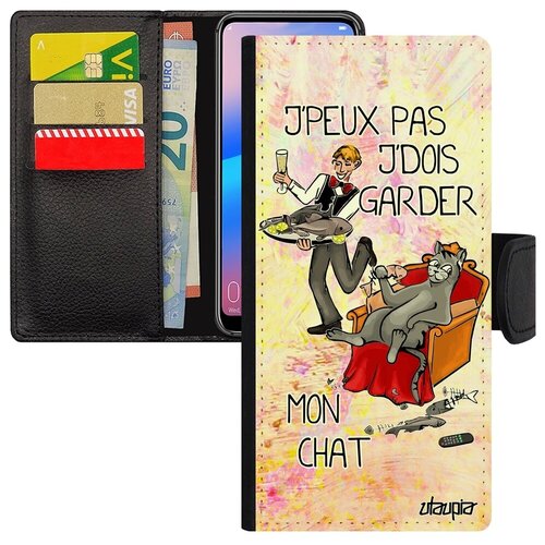 фото Яркий чехол-книжка на смартфон // samsung galaxy a12 // "не могу - сижу с котом!" пародия крутой, utaupia, светло-розовый