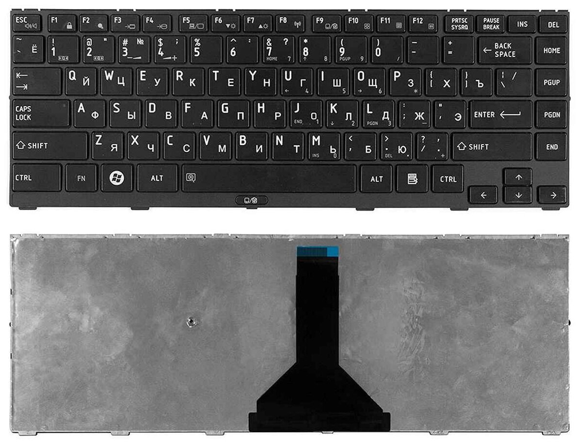 Клавиатура для ноутбука Toshiba Satellite R845 Series. Плоский Enter. Черная с черной рамкой. PN: MP-10N93US6356 MP-10N93SU-6356