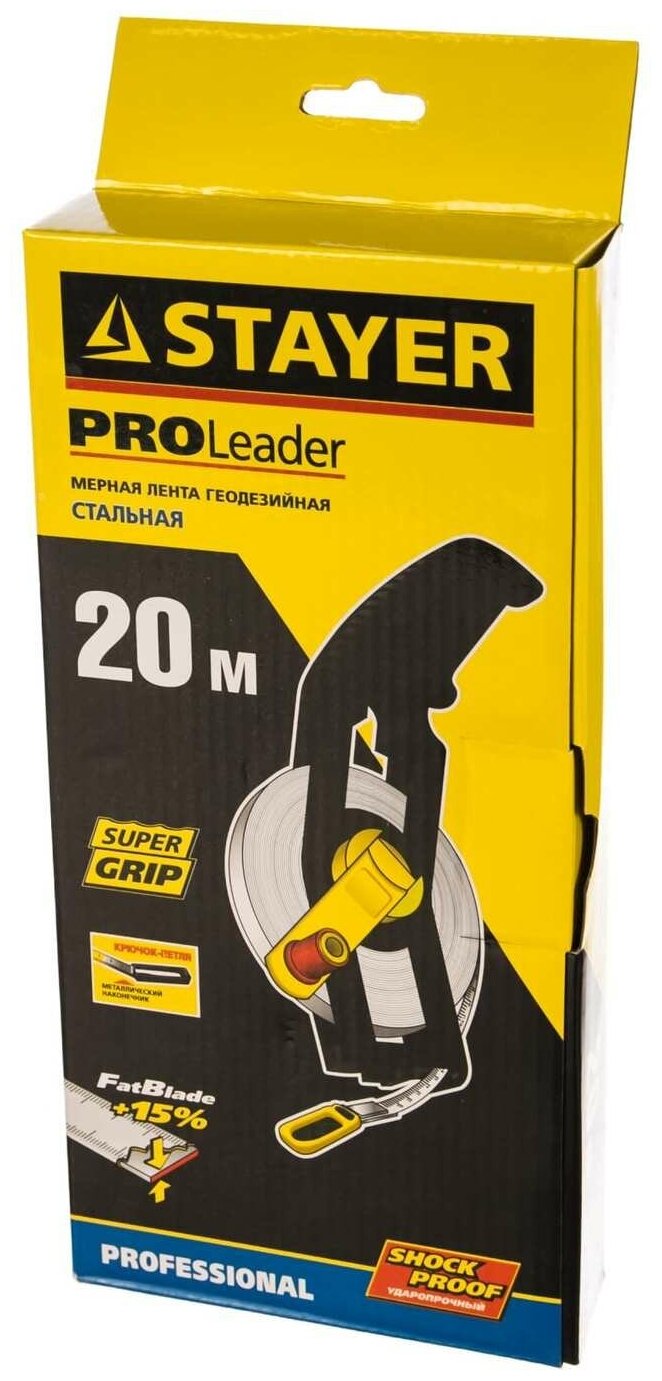 STAYER Leader, 20 м, геодезическая стальная мерная лента, Professional (2-34183-020)