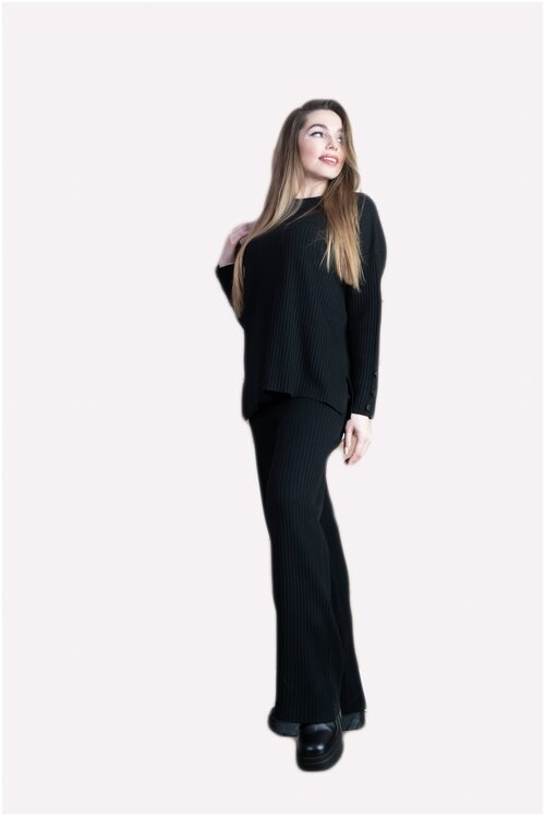 Костюм MaRuD, джемпер и брюки, повседневный стиль, оверсайз, размер универсальный 42-50, черный