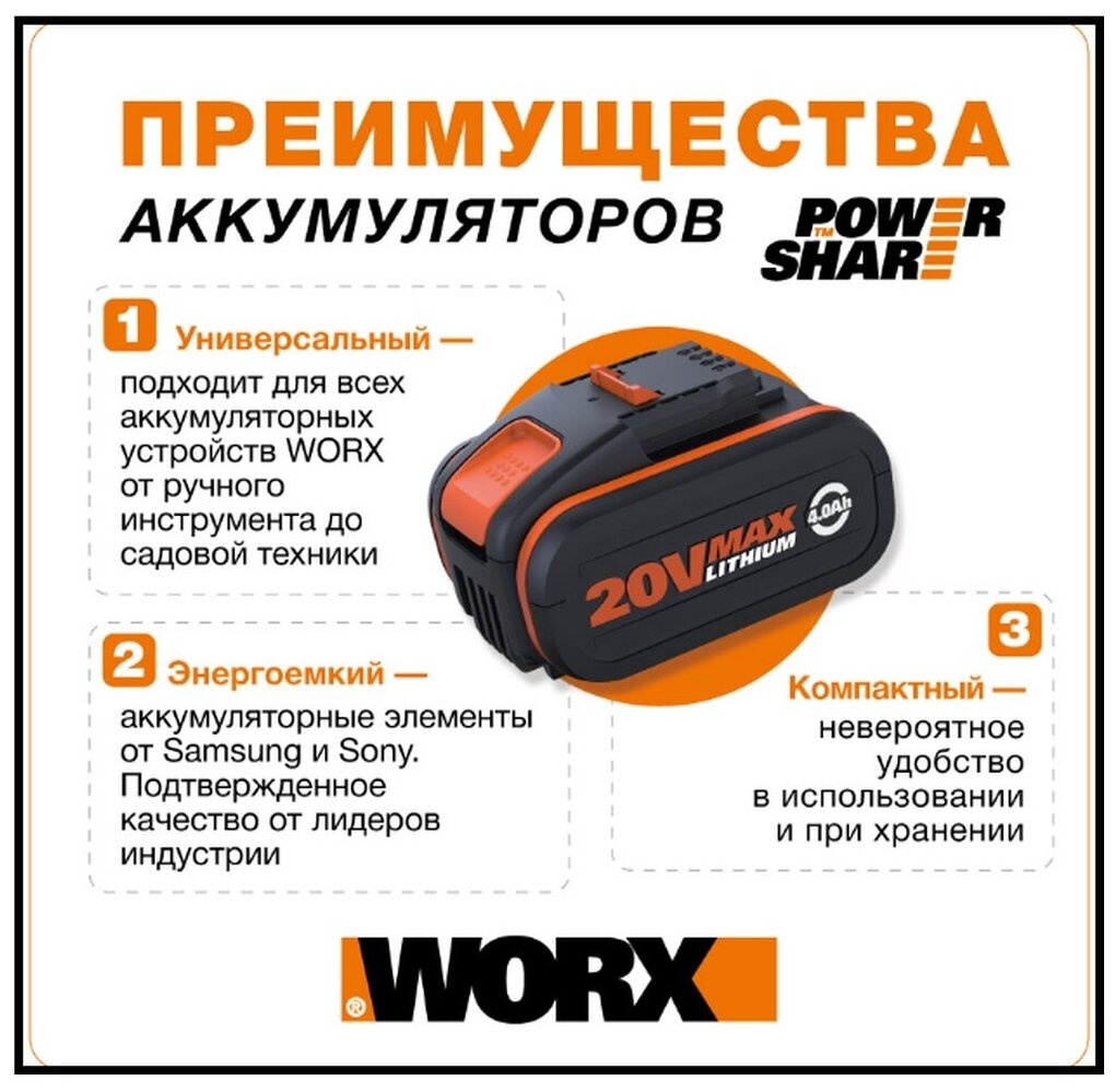 Газонокосилка аккумуляторная WORX WG749E 2АКБ 4Ач и двойное ЗУ2А - фотография № 15