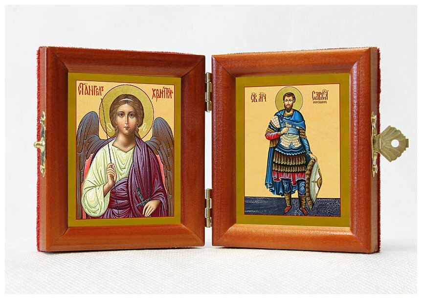 Складень именной "Мученик Савел Персиянин, Халкидонский - Ангел Хранитель", из двух икон 8*9,5 см