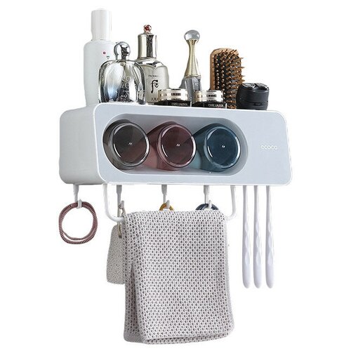 Подвесной органайзер-держатель ECOCO для зубных щеток c 3-мя стаканами в ванну, серый