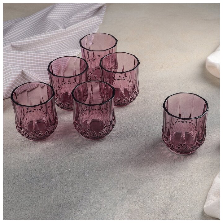 Набор стаканов стеклянных «Стич», 200 мл, 6 шт, цвет розовый