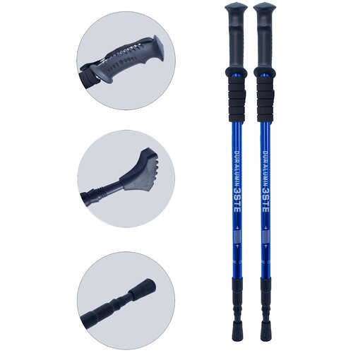 фото Складные палки для скандинавской ходьбы синие / телескопические/ алюминиевые / треккинговые палки антишок 115-135см, 2 насадки big bro