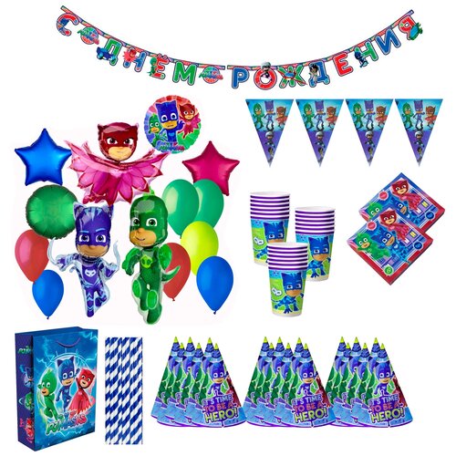 фото Набор для праздника «герои в масках» на 18 персон и набор латексных и фольгированных шаров