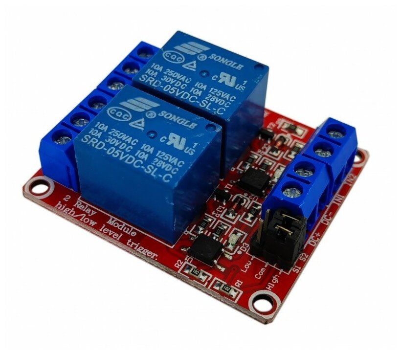 фото Модуль реле 5В 2-канала электромеханическое с опторазвязкой