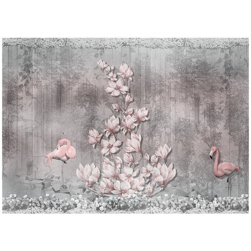 Фламинго и цветок - Виниловые фотообои, (211х150 см)