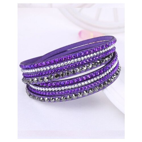фото Браслет, стразы, экокожа, металл, размер 39 см, фиолетовый kokette
