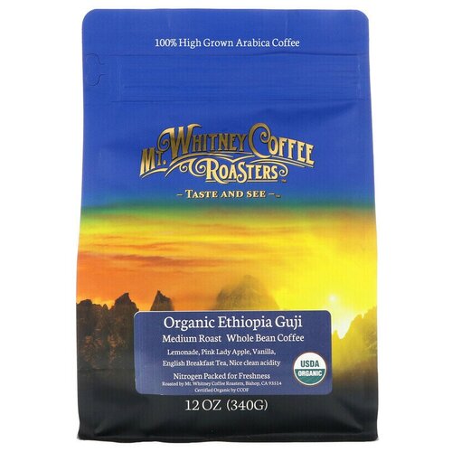 Mt. Whitney Coffee Roasters, Organic Ethiopia Guji, кофе в зернах, средней обжарки, 340 г (12 унций)