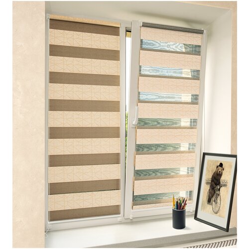 фото Рулонная штора день-ночь с направляющими струнами sola "сантайм роко", бежевый, золото, 81*160 см