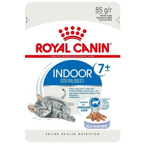 Влажный корм ROYAL CANIN Indoor Sterilised 7+ для домашних стерилизованных кошек старше 7 лет, кусочки в желе 12шт.*85г