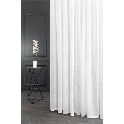 Тюль-вуаль PEORA под лён с вышивкой E8175-С1 Вуаль Белая с белой вышивкой 300*260