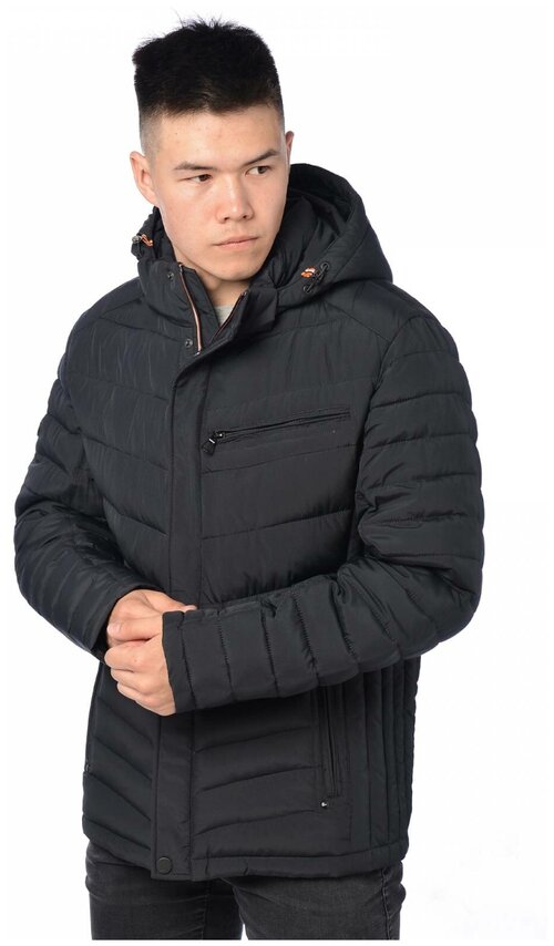куртка INDACO FASHION зимняя, внутренний карман, капюшон, карманы, манжеты, размер 52, черный