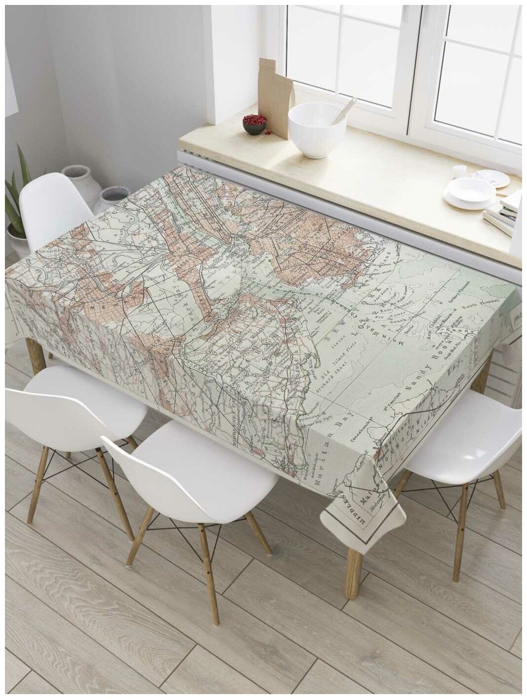 Скатерть прямоугольная JoyArty на кухонный стол "Карта торговых путей" из оксфорда, 180x145 см