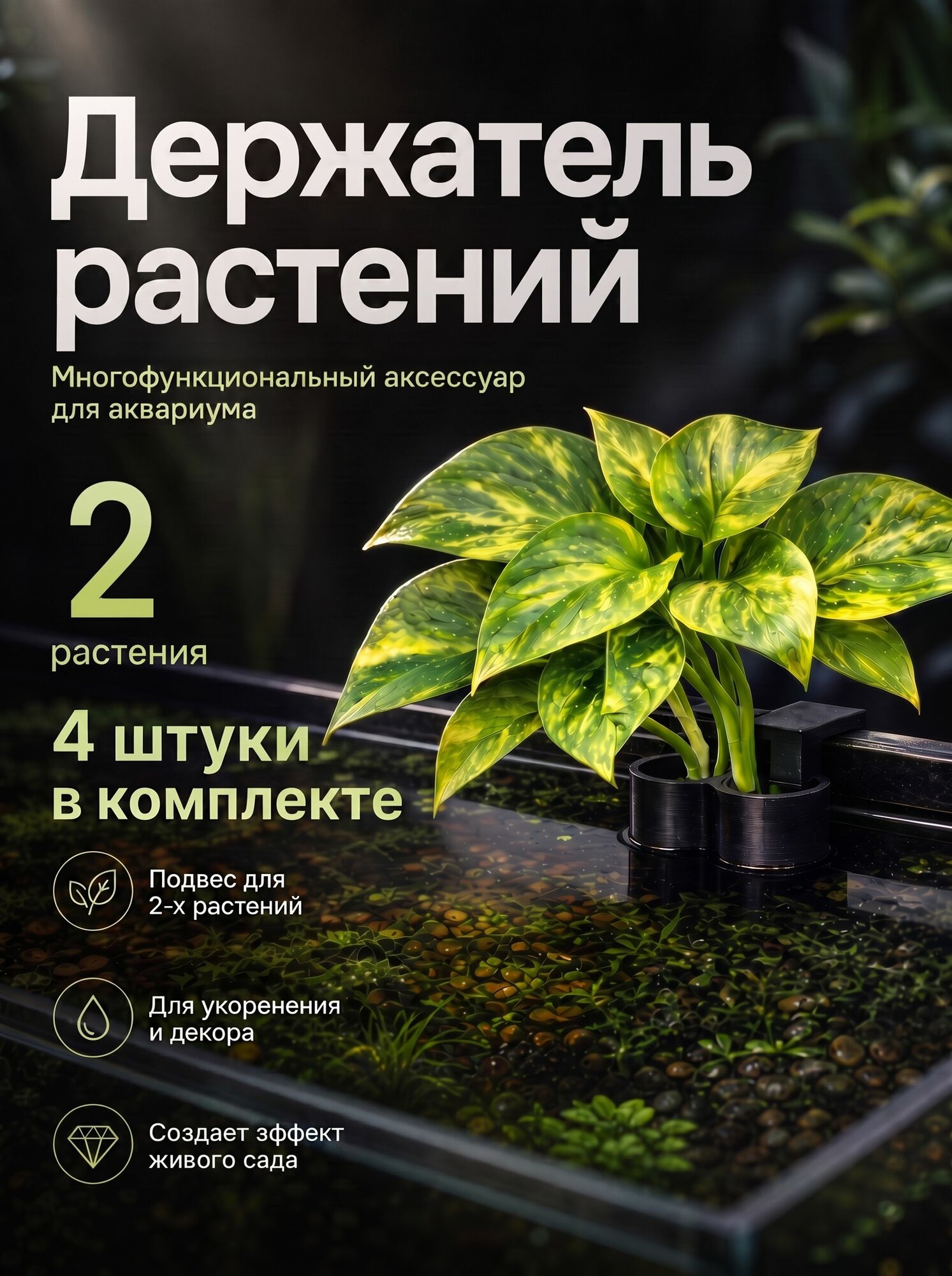 Держатель для укоренения на стекло аквариума, набор 4 штуки, декорация для аквариума