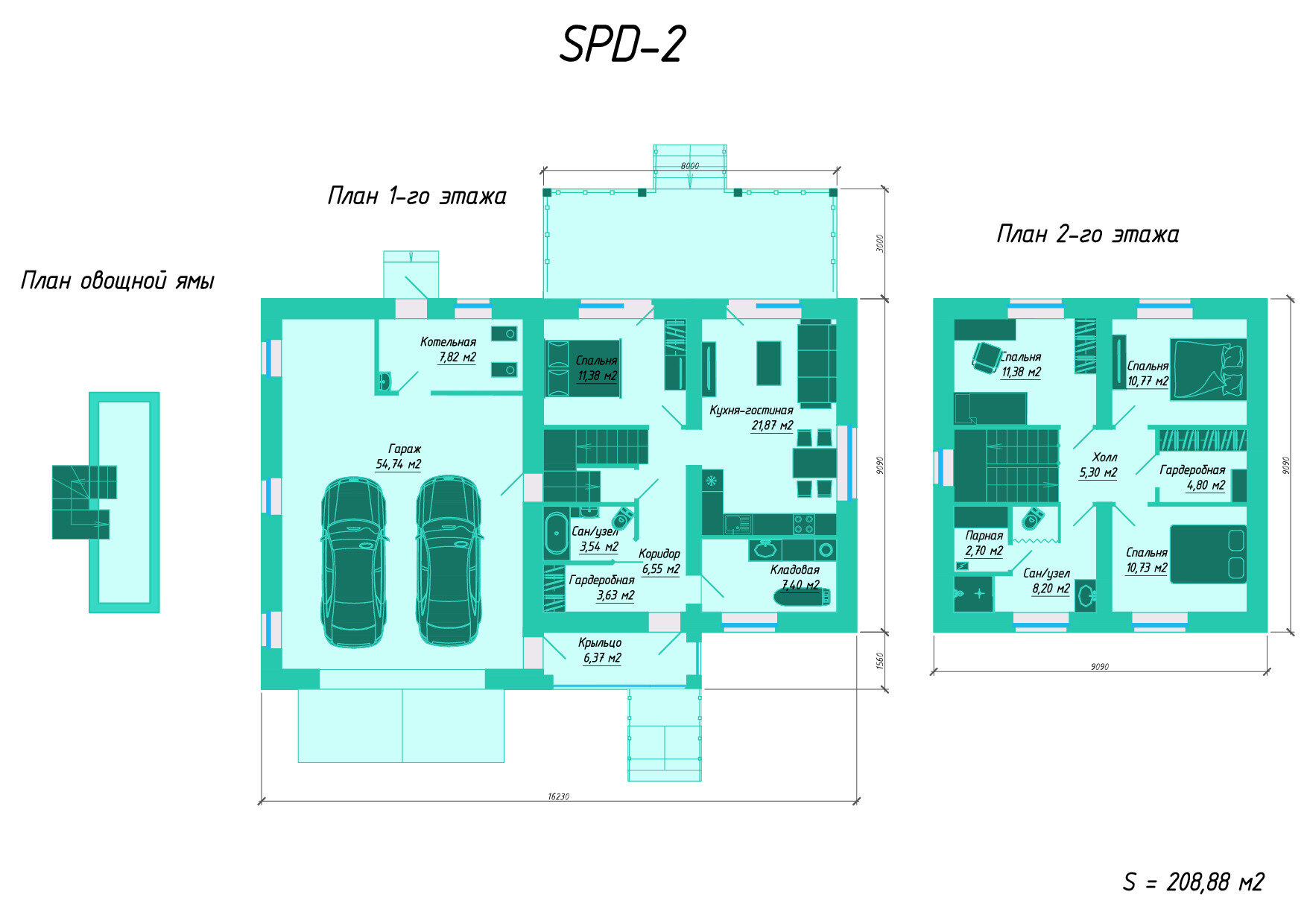 Готовый проект двухэтажного дома с мансардным этажом и гаражом - СПД-2 - фотография № 2