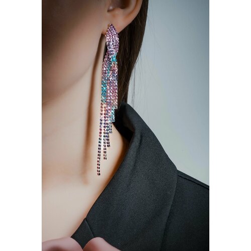 Серьги , стекло, искусственный камень, золотой, голубой