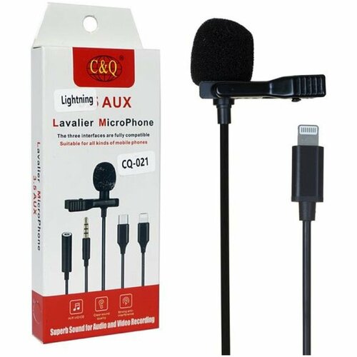 Микрофон петличный CQ021 Lightning - черный микрофон петличный с разъемом lightning 20 15000 гц