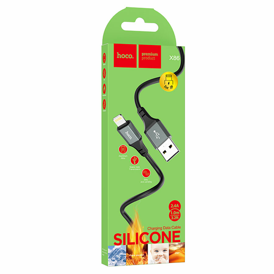 Кабель USB - Lightning для Apple Hoco X86 Spear, 2.4A, 1м, черный