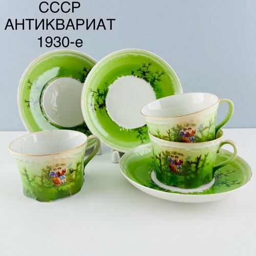 Старинный набор чайных пар Влюбленные Фарфор Вербилки СССР 1930-е 30000₽