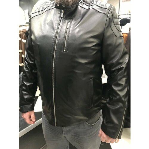 Кожаная куртка  Модель 0068, размер XL, черный