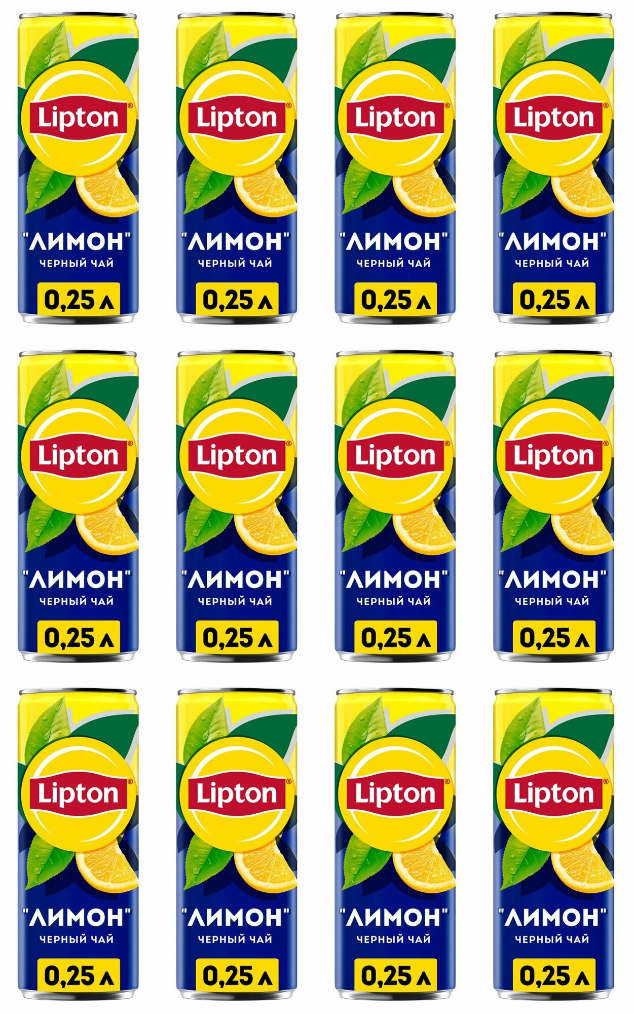 Lipton Холодный чай Лимон черный, 250 мл, 12 шт