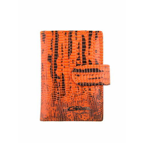 кредитница натуральная кожа 12 карманов для карт 12 визиток для женщин коричневый Визитница GIORGIO FERRETTI, перфорированная, оранжевый, коричневый