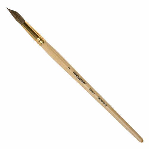 Кисть пифагор, белка, круглая, № 7, деревянная лакированная ручка, с колпачком, пакет с подвесом, 200821 упаковка 10 шт.