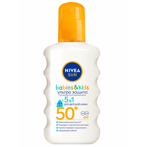 NIVEA Nivea Sun детский солнцезащитный спрей Ультра защита SPF 50, 200 мл солнцезащитный лосьон для детей nivea sun ультра защита spf 50 200 мл