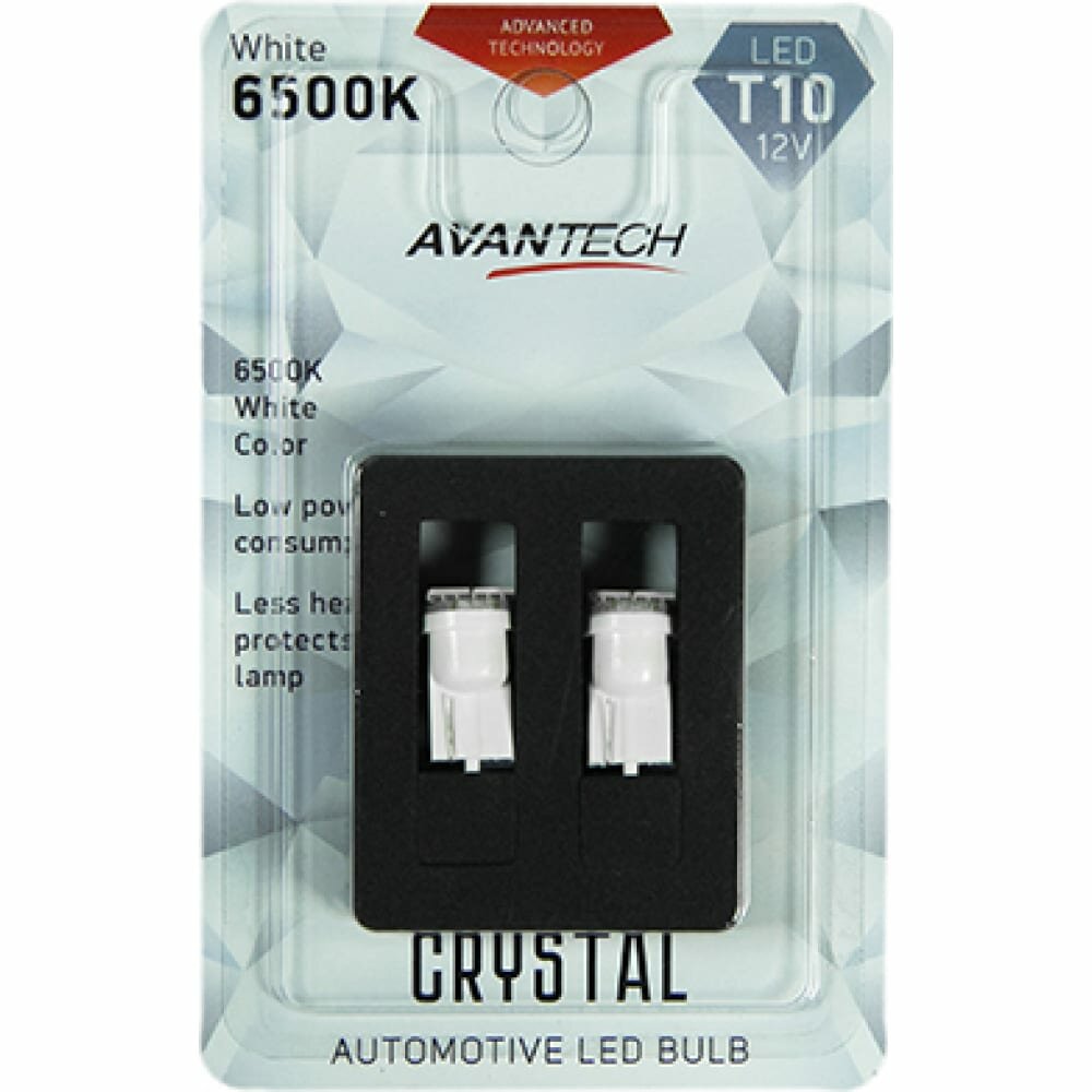 Лампа светодиодная Avantech 12V LED T10 W5W 6500K, комплект 2 шт. арт. ALB0101