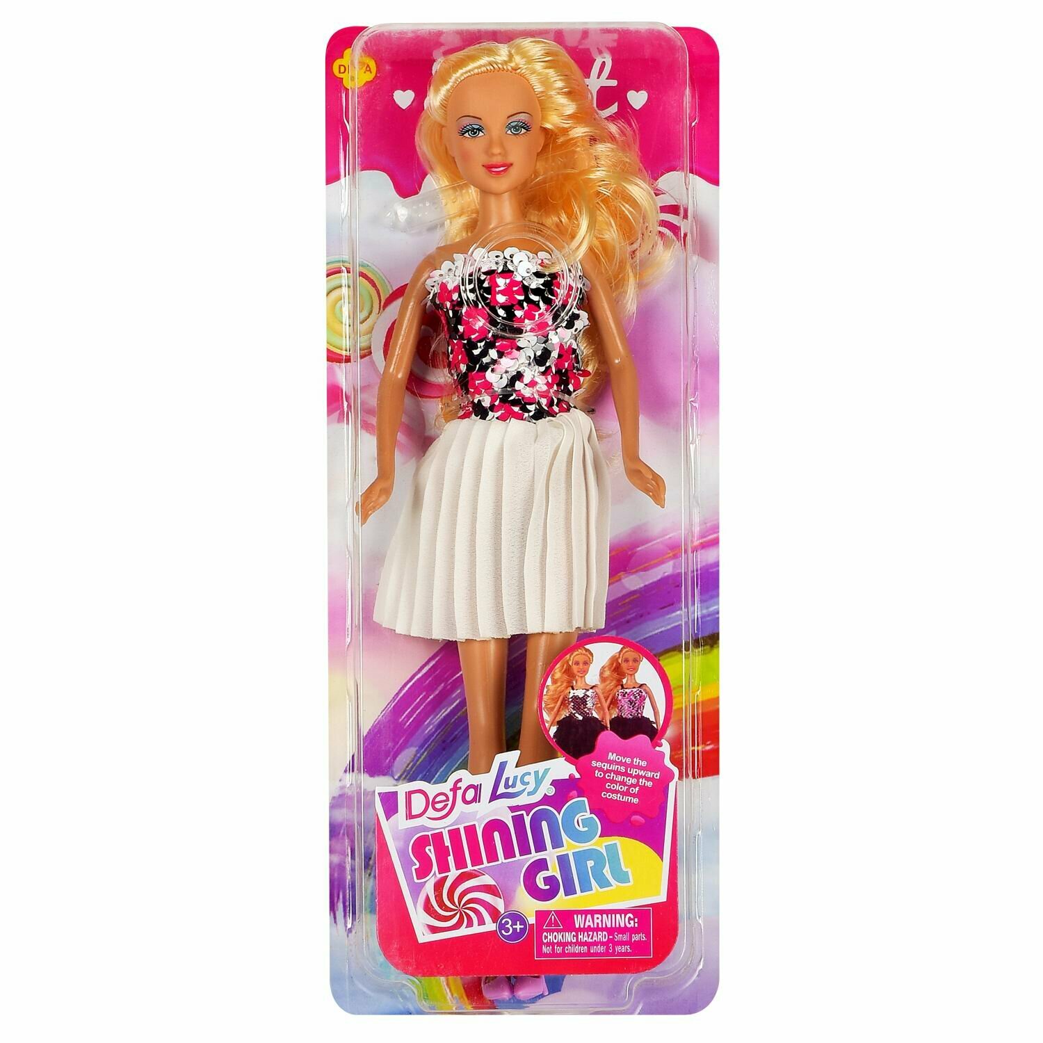 Кукла Defa Lucy Модница в платье с пайетками с разноцветным верхом и белой юбкой 29 см 8434d/модель4