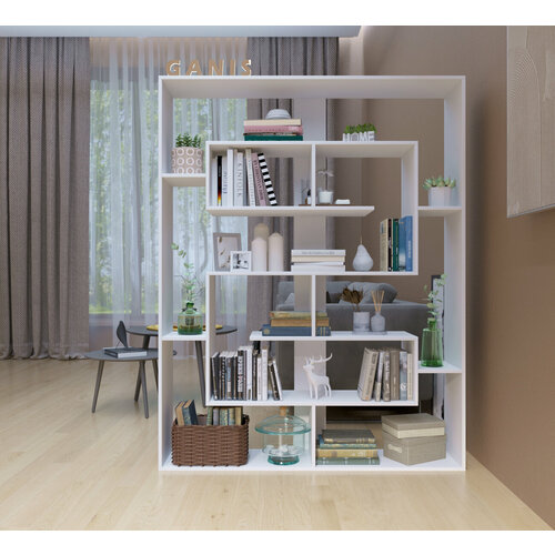 Стеллаж Перегородка в стиле Лофт модель Джузеп Белый (ШхВхГ) 135х180х32см