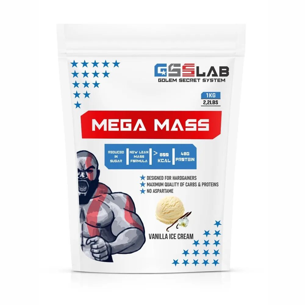 Mega Mass GSS Lab - гейнер для мышечной массы с ванильным вкусом 1 кг