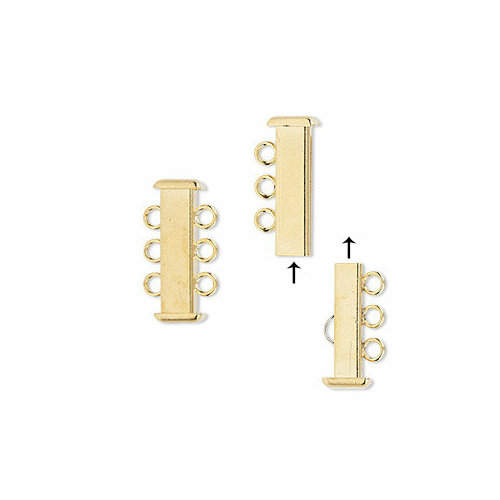 Застежка, 21*11мм, прямоугольная трубочка-слайдер на три нити, позолоченная
