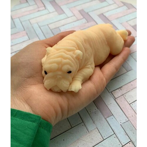 Мялка антистресс сквиши Собака Соня игрушка для мальчика и девочки большой 11 см (Бежевый)